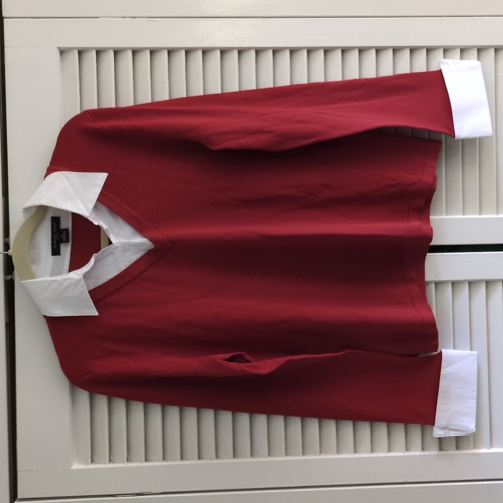 August Silk xl twofer v neck sweater attached shirt combo cinnamon brick